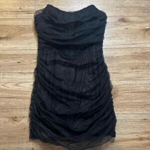 White Fox Boutique Black Strapless Ruched Cocktail Dress